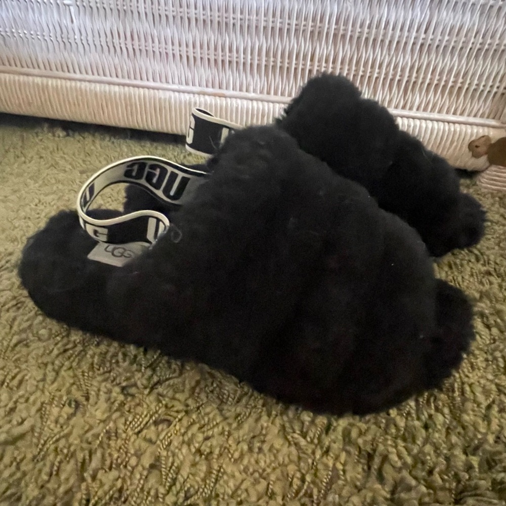 Black UGG platform slippers